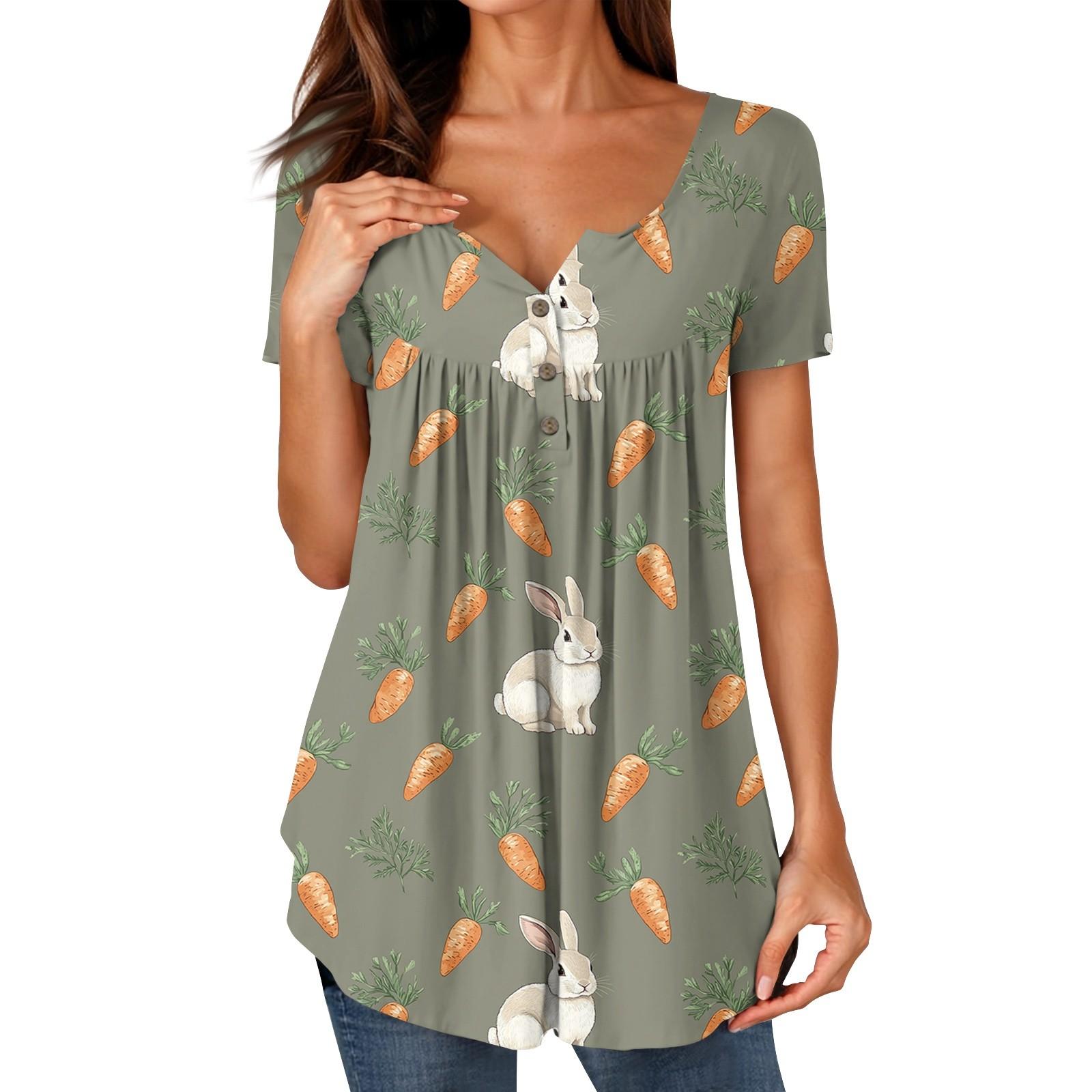 

Женские туники, топы, нарядные, повседневные, летние, с принтом, рубашки с коротким рукавом, свободный крой, плиссированный топ в стиле бохо L армия зеленый