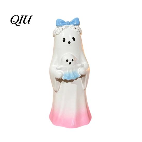 Window Display Halloween Decor Cute Ghost Ornament, Resin Figurines with Cake/Cookie Fun Gifts for Kids Design Desktop Fireplace Home Holiday