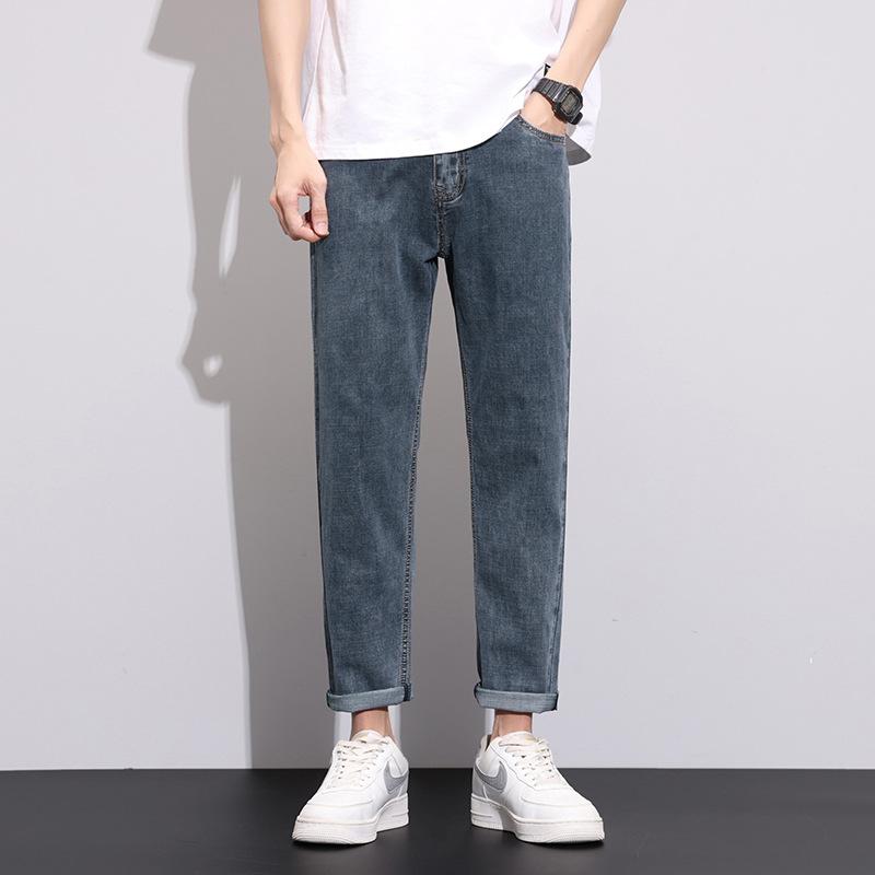 Straight-leg Jeans For Men In Summer, Light-colored Thin Section, Trendy Brand Slim Straight-leg Pants, Korean Style Trendy Stretch American Jeans