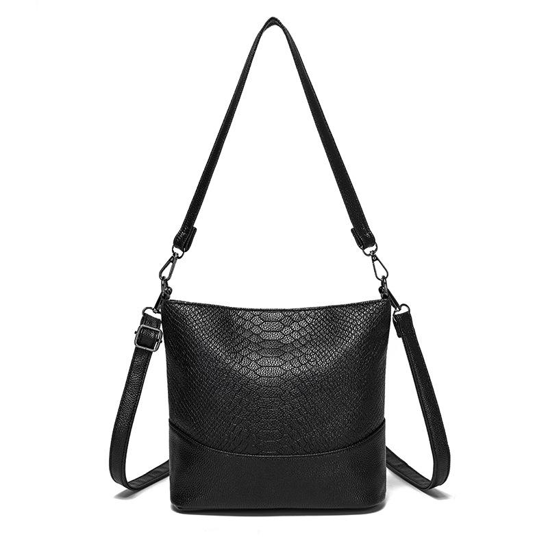 Women's bag wide shoulder strap webbing bag new crocodile pattern trendy new shoulder messenger bag women's bucket bag
