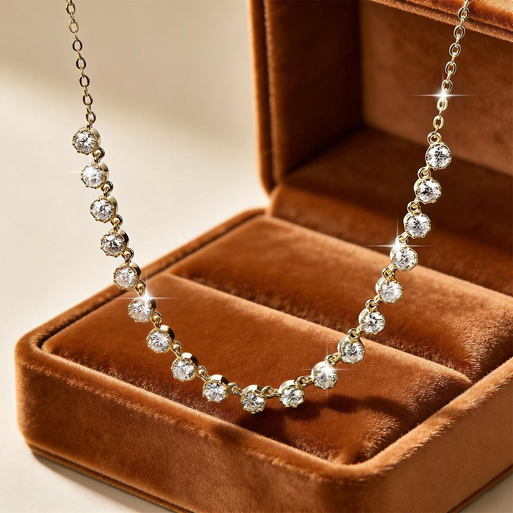 Anziw 14k Gold Filled 3mm D Moissanite Bubble-Style Pendant Necklace for Women Gold Bonded Adjustable Chain Collar GRA Certified