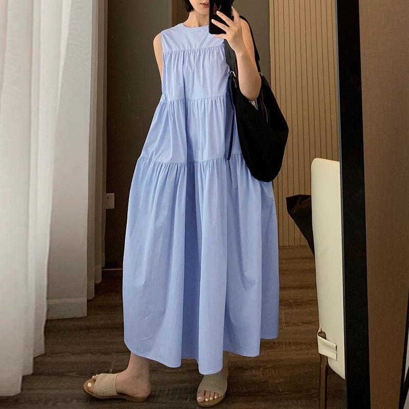 

ZANZEA Женское повседневное летнее платье без рукавов с круглым вырезом 2XL синий