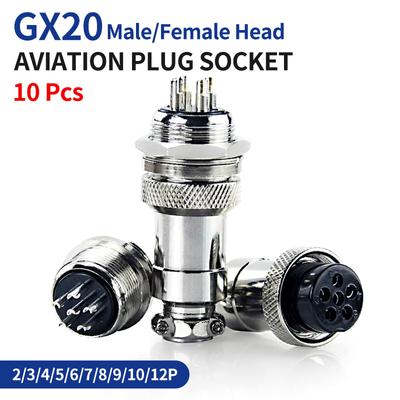 10Pcs GX20 Male And Female Aviation Plug Socket Connector GX20-2/3/4/5/6/7/8/9/10/12 PIN Cable Aviation Plug Connector  Rear Nut