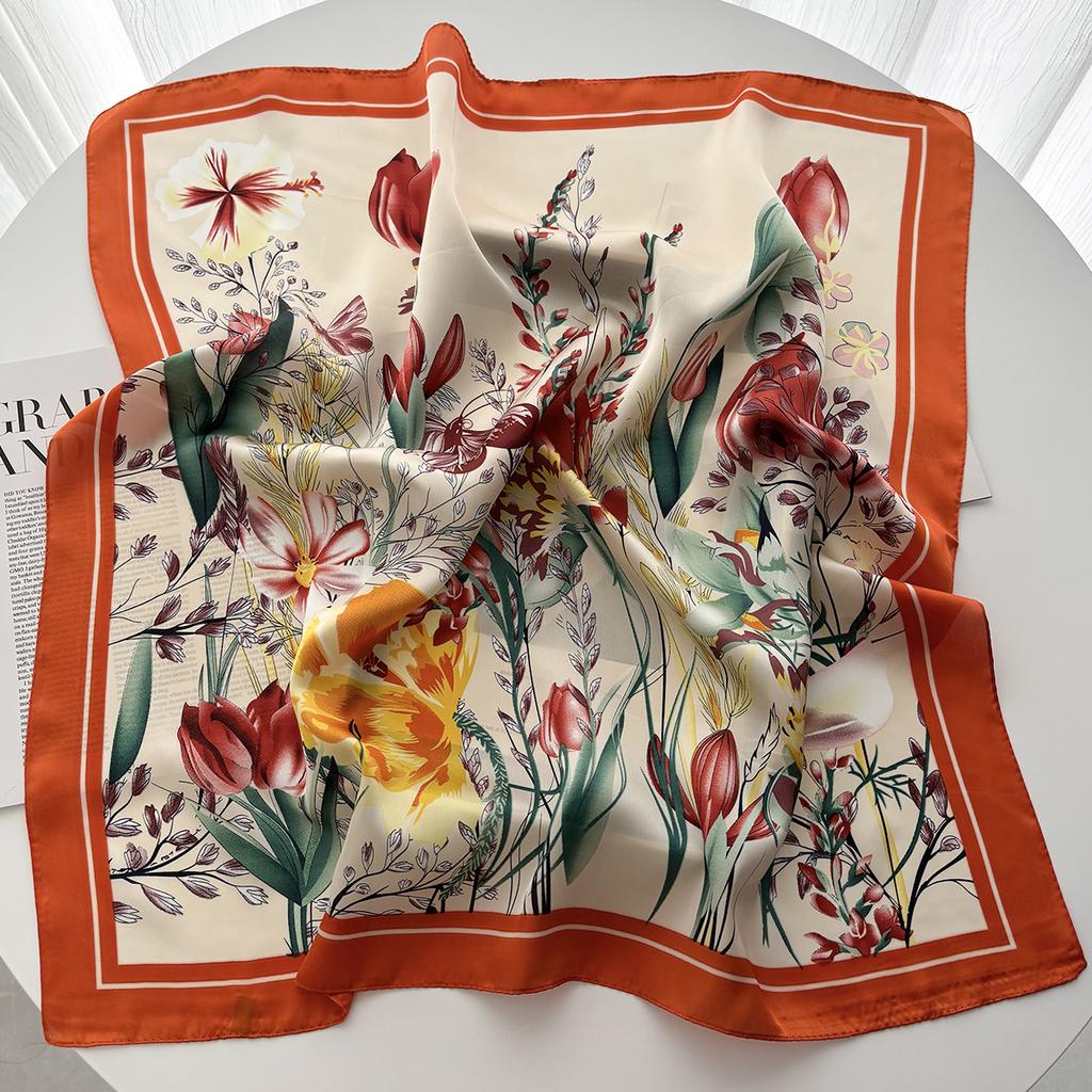 Fresh Elegant Print Brand Scarves Soft Satin Square Scarves Neckerchief Women Shawls Hijab Scarf Bandana 70X70CM for daily use