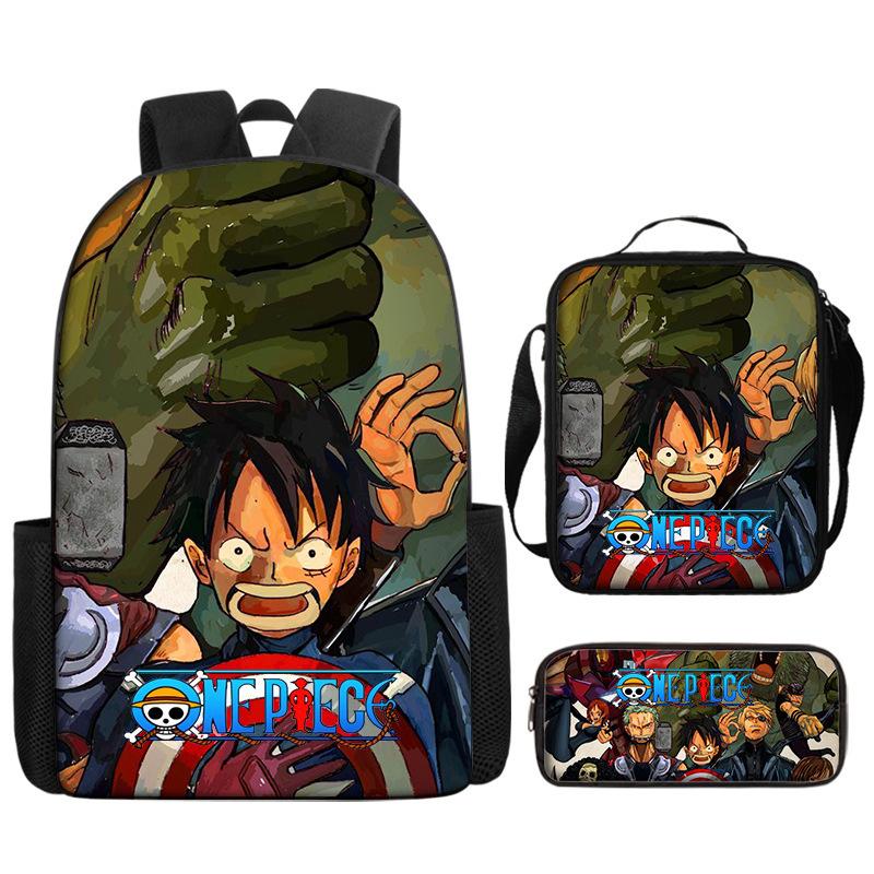One Piece One Piece Backpack Primary And Secondary School Schoolbag Voyager King Backpack Cartoon Schoolbag Three-Piece Set