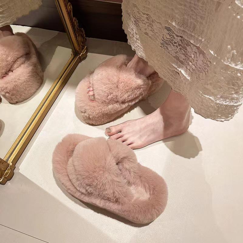 Mao Mao slippers women's new high-end outdoor wear versatile autumn and winter one-word thick-bottomed cotton slippers
