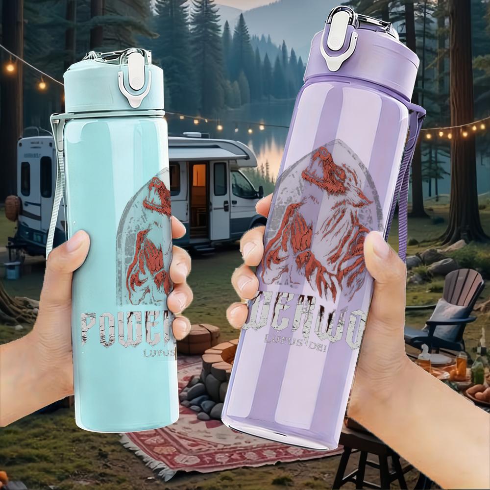1PC Powerwolf Band Vintage Grunge Print 750ml colorful plastic sports water bottle leakproof pop up lid with straw for outdoor work home use