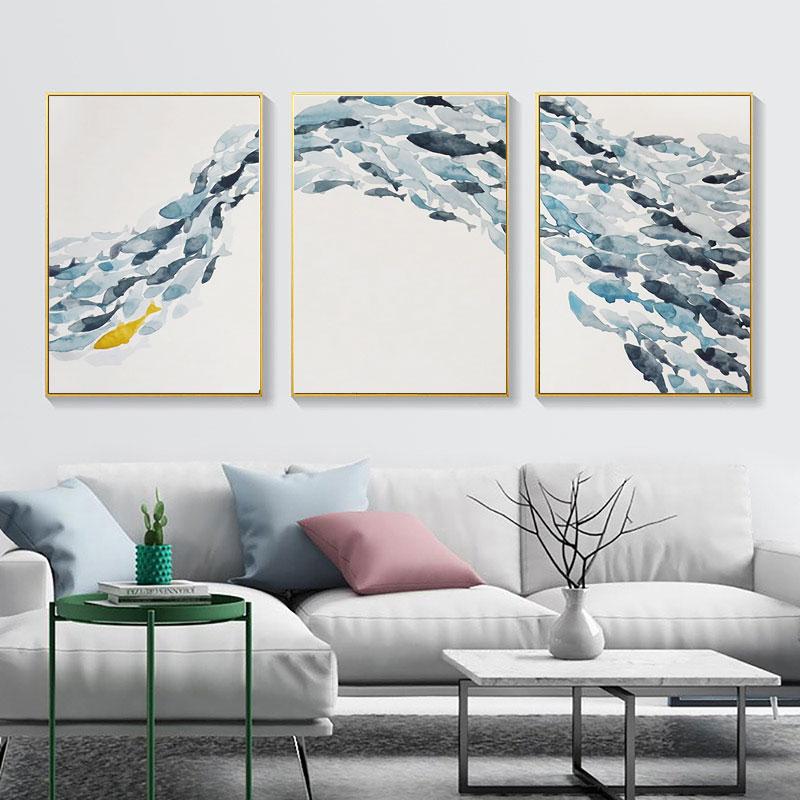 Nordic Simple Abstract Fish Group Posters and Prints Wall ArtCanvas Painting Decorative Picture for Living Room Minimalist