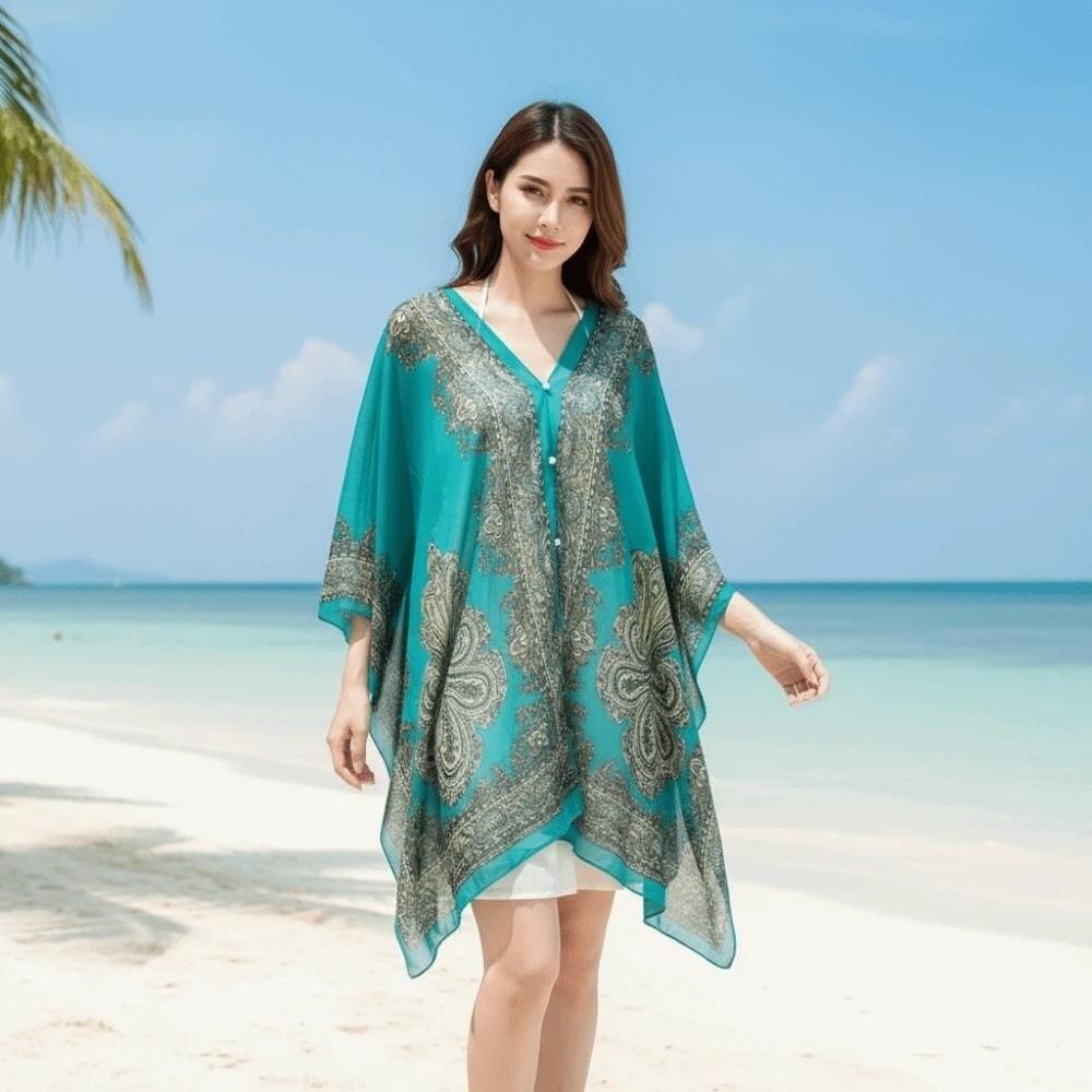Long Sunscreen Thin Large Scarf Breathable Seaside Vacation Cloak Big Printed Flower Shawl  Summer