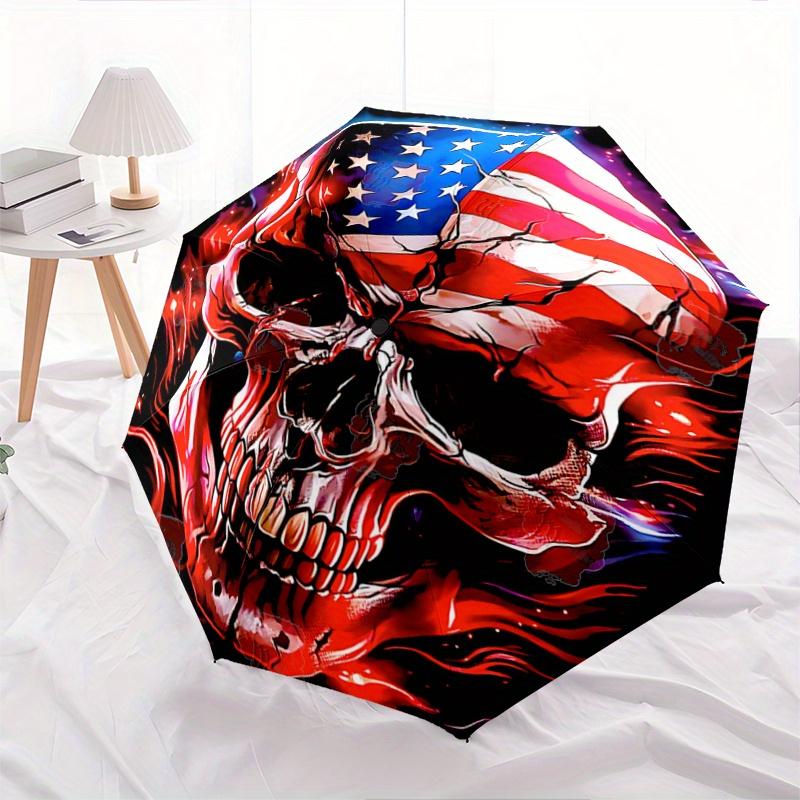 

1pc Skull with Flames Automatic, Cute Cartoon Pattern, Portable Outdoor Umbrella, Perfect, Holiday Gift for fans.C052