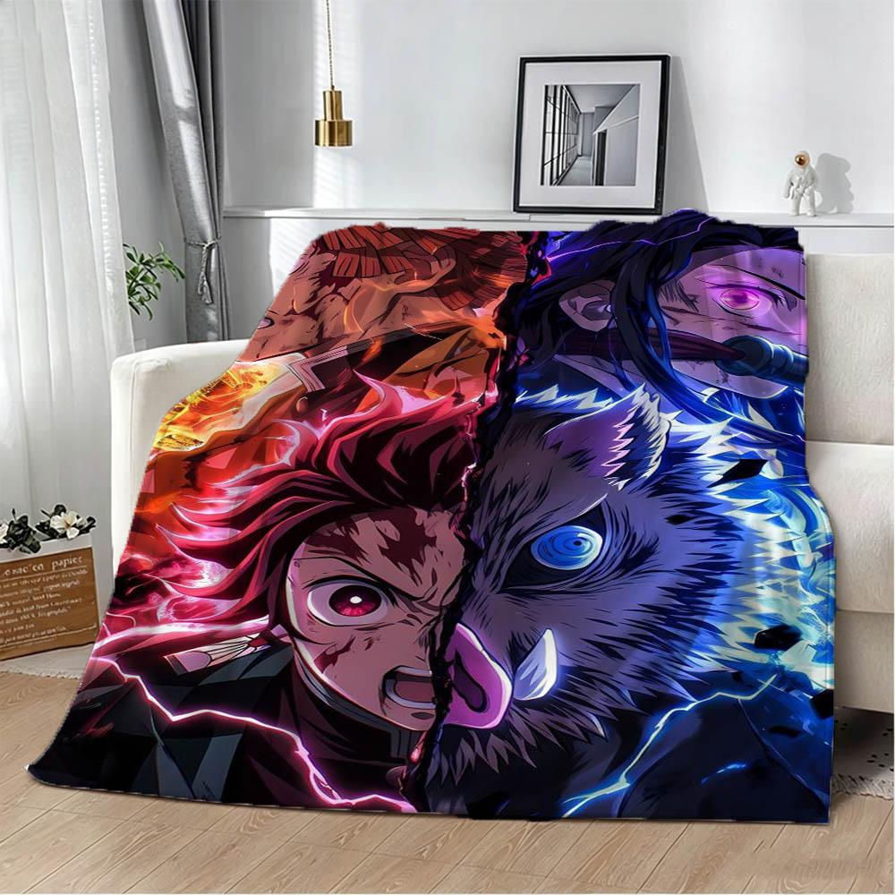 3D Cartoon Demon S-Slayer Anime Nezuko Flannel Blanket Soft Throw Blanket Art For Home Decor Bedroom Bed Sofa Picnic Fans Gifts