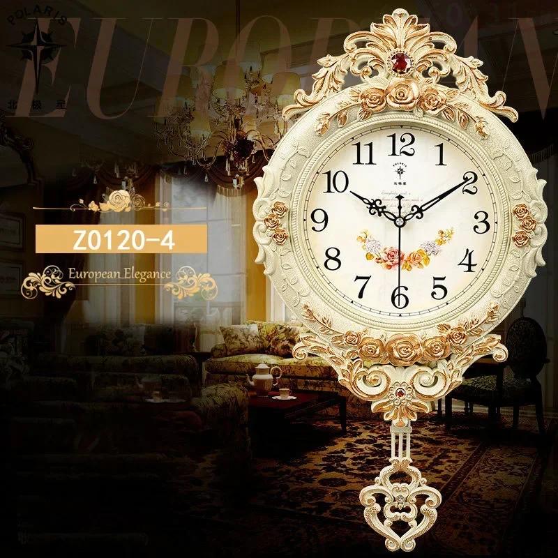 European-style Living Room Decoration Mute Large Wall Clock Wall Sticker Home Decor Bedroom Flower Carving Retro Swing CloI9K3F4