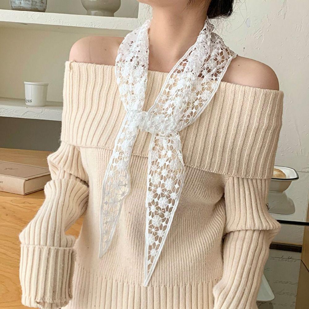 Embroidered Lace Triangle Scarf Transparent Skirt Curtain Simple Embroidered Flower Scarves Travel