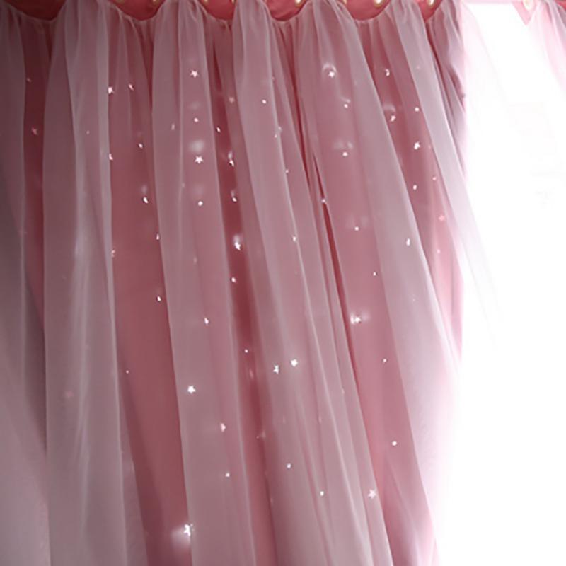 100*200cm Romance Double-Deck Cloth & Blackout Floor-standing Curtain Star Hollow Curtain Drape 2pcs
