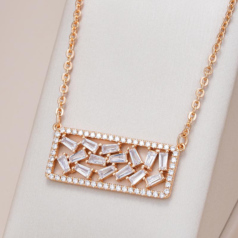 Full Natural Zircon Square Pendant Necklace For Women Fashion Rose Gold Color High Quality Daily Fine Jewelry Gift
