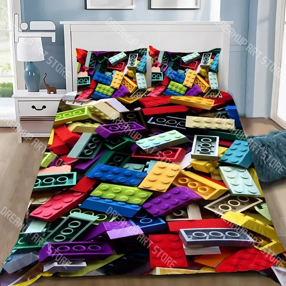 Fashion Toy Building Blocks Bedding Set Single Twin Full Queen King Size Bed Set Kids Bedroom Duvetcover Sets Bed Sheet Set
