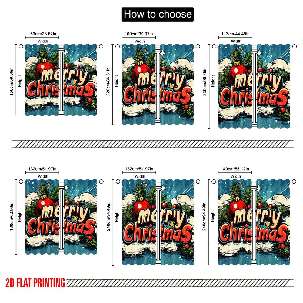 2pcs,2D Plane Printing Curtains Roller Blinds Christmas Pine Bauble Retro (2) 100% Polyester (without Rod) Home Decor for