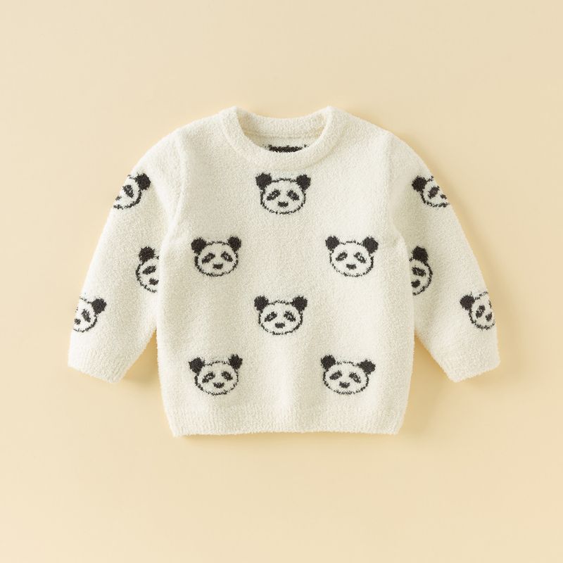 David Bella Half-Velvet Sweater Pullover 2026 Winter Girls' and Boys' Long-Sleeved Warm Panda Knitted Top