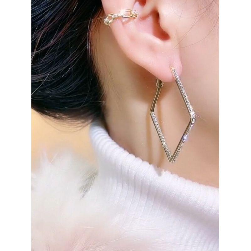 925 Silver Needle Exaggerated Diamond Geometric Diamond Ear Ring Fashion Beautiful Circle Large Earrings Eardrop Earring Stud Earrings for Women