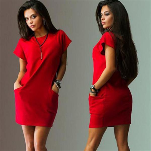MAITA Summer Sexy Batwing s krátkým rukávem, kapsami do O, Krátké mini šaty