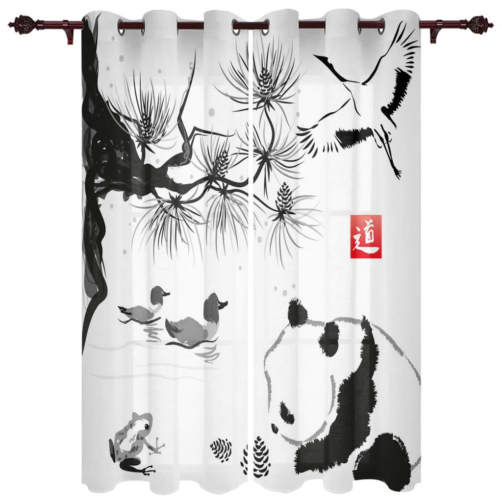 Animal Cute Panda Bamboo Window Curtains Bedroom Kitchen Decor Curtain Panel Window Curtains for Living Room