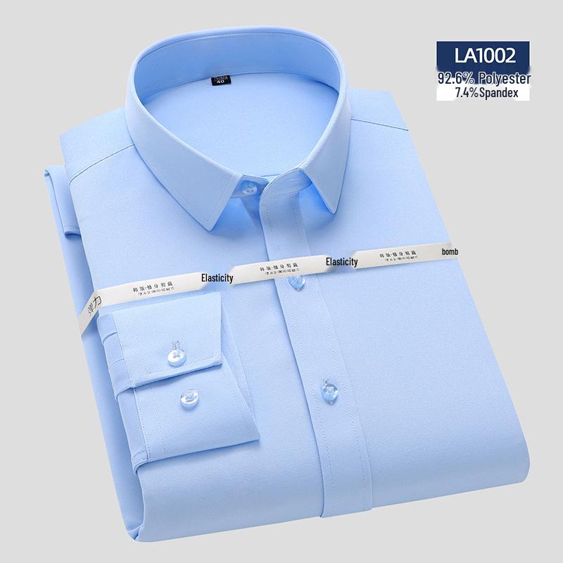 

Men s White Slim Fit Tencel Stretch Long Sleeve Shirt - Wrinkle-Resistant, Professional Business Attire 40/L