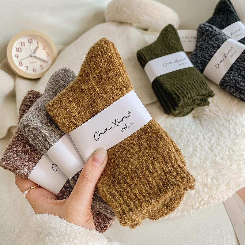 Autumn Winter Thicken Warm Boots Floor Socks Wool Socks Women Japanese Fashion Harajuku Vintage Thermal Long Sock for Women Grey