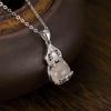 S925 Silver Court Fashion Wind Fulu Necklace Women's Gourd Pendant White Agate Chalcedony Necklace Accessories