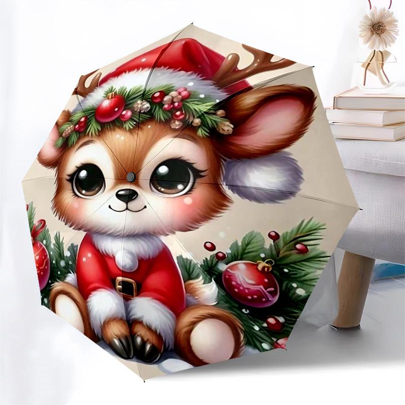 

1pc Christmas Deer Santa Hat with Automatic Folding Umbrella, Portable 3-Fold Design, 8-Bone Iron Frame Outdoor Umbrella, Festive Gift for Fans, Trave