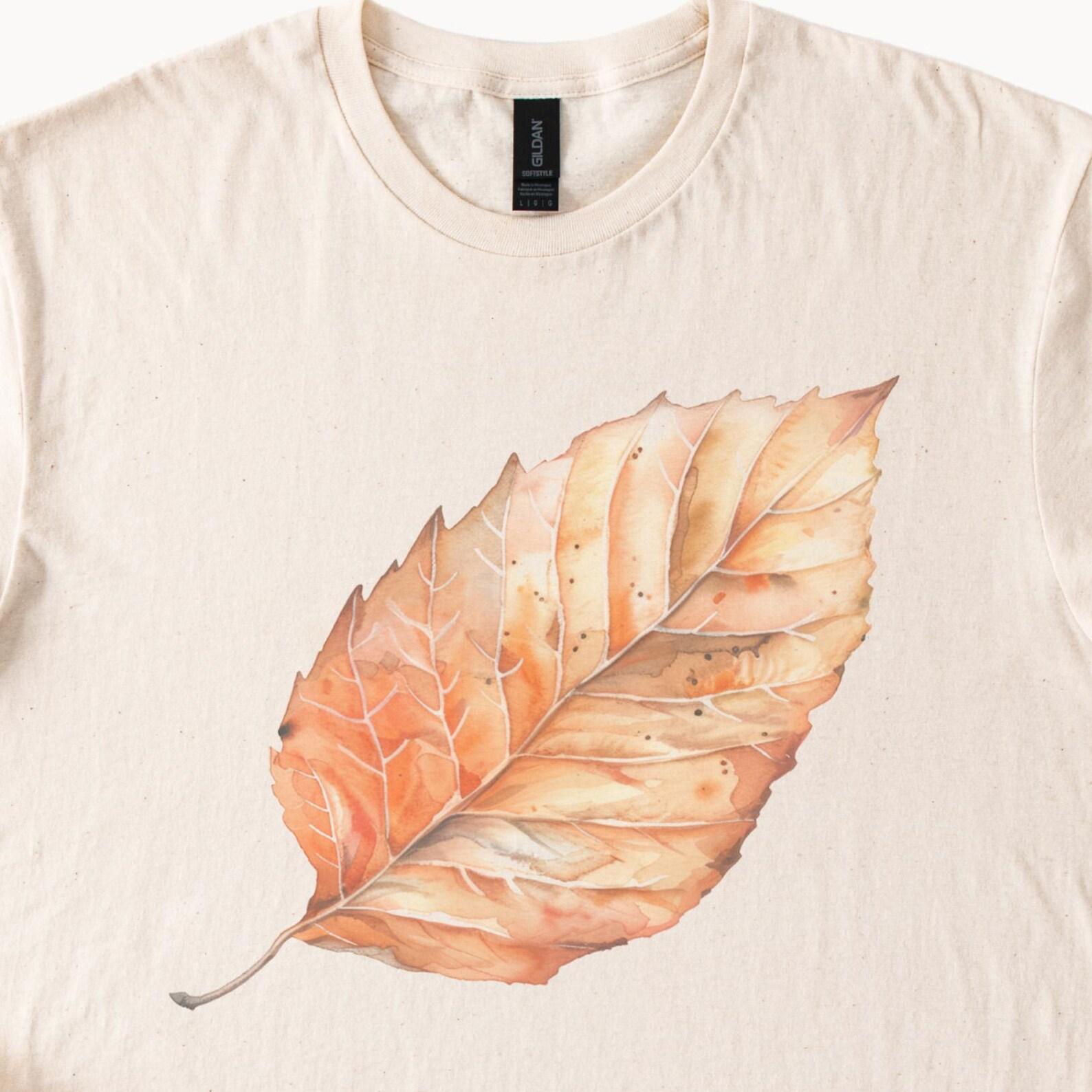 Fall Leaf Watercolor Graphic Tee Autumn Nature Shirt Realistic Botanical Leaf Art T Shirt Earthy Fall Fashion Gift for Nature Lovers 110
