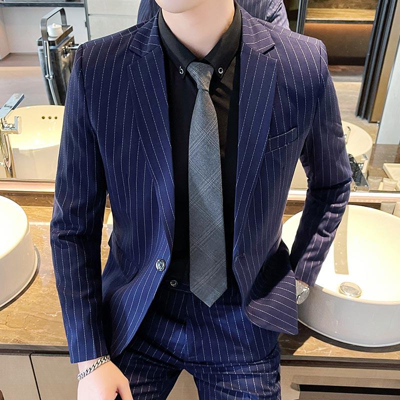 

Мужской приталенный полосатый смокинг - Британский стиль, повседневная или формальная одежда для свадеб и бизнеса L (105-120 pounds)