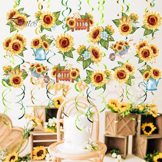 18Pcs Sunflower Hanging Swirls Decorations Sunflower Foil Swirls Ceiling Wall Decor for Birthday Party Wedding Baby Shower