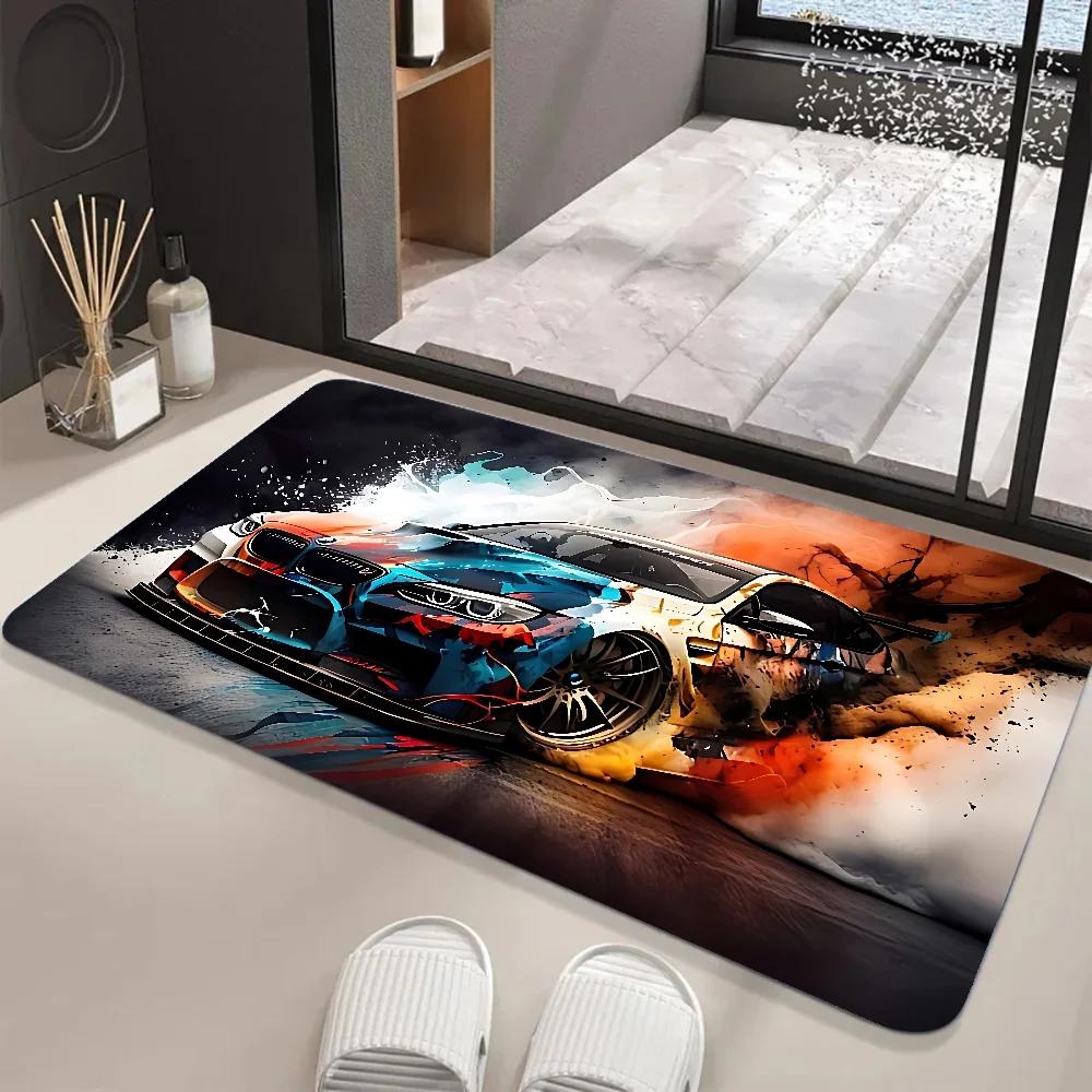 Large Size Retro Sports Car Floor Mats Graphic Printed  Doormats for Bathroom Kitchen Entrance Carpet Home Decoration Drain Pad