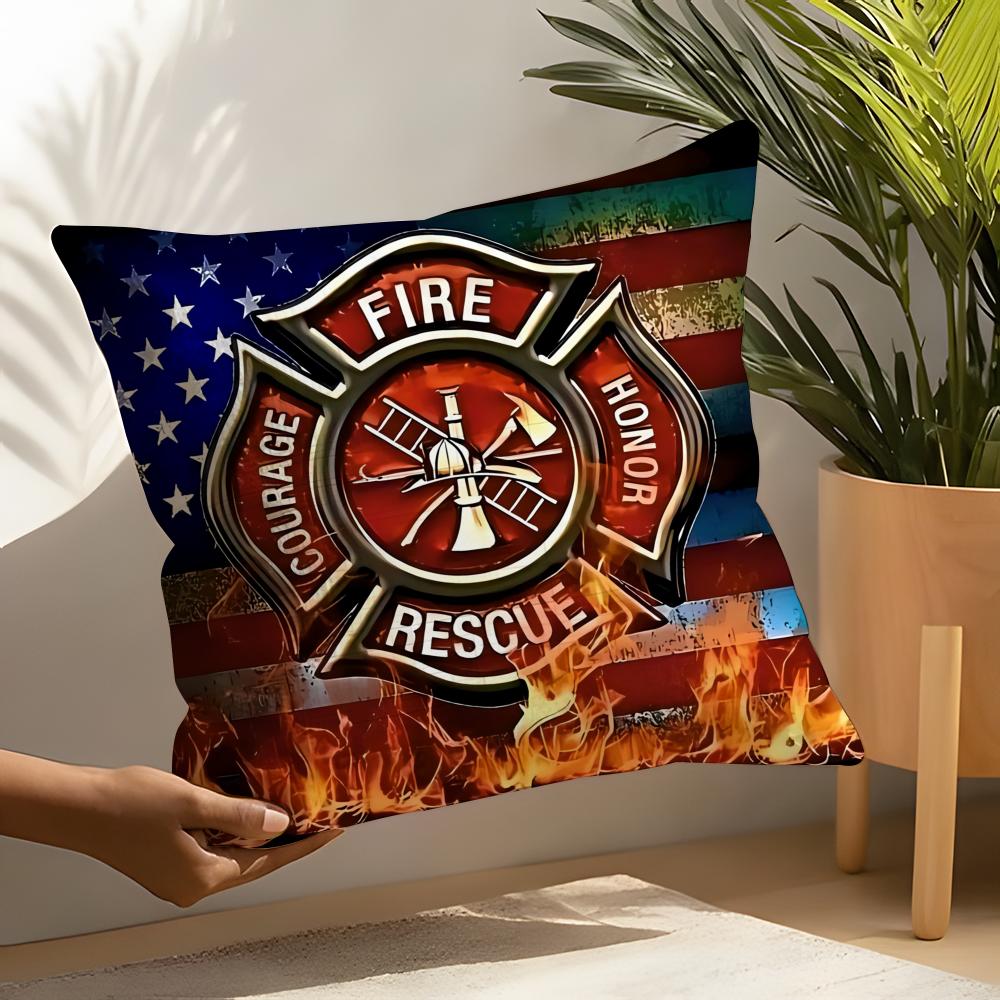 Firefighter Department Logo Rescue Soft Cute Pillow Case Linen Cushion Covers For Decorative
