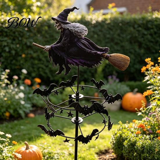 Halloween Lawn Decorations Garden Witch Wind Spinner, Yard Art Metal Outdoor Stake Stake, Flying Spinner for Patio Pathway Fall Decoration Decor