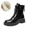 Fashion NEW Winter Women Boots Patent Leather Shoes for Women Round Toe Chunky Heel Shoes Wool Warm Snow Boots Platform Motorcycle Boots