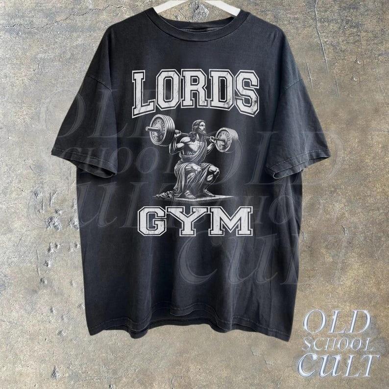 

Lords Gym Vintage 90s Graphic Shirt Jesus Pump Cover Shirt Bench Press The Sin Unisex T-Shirt S