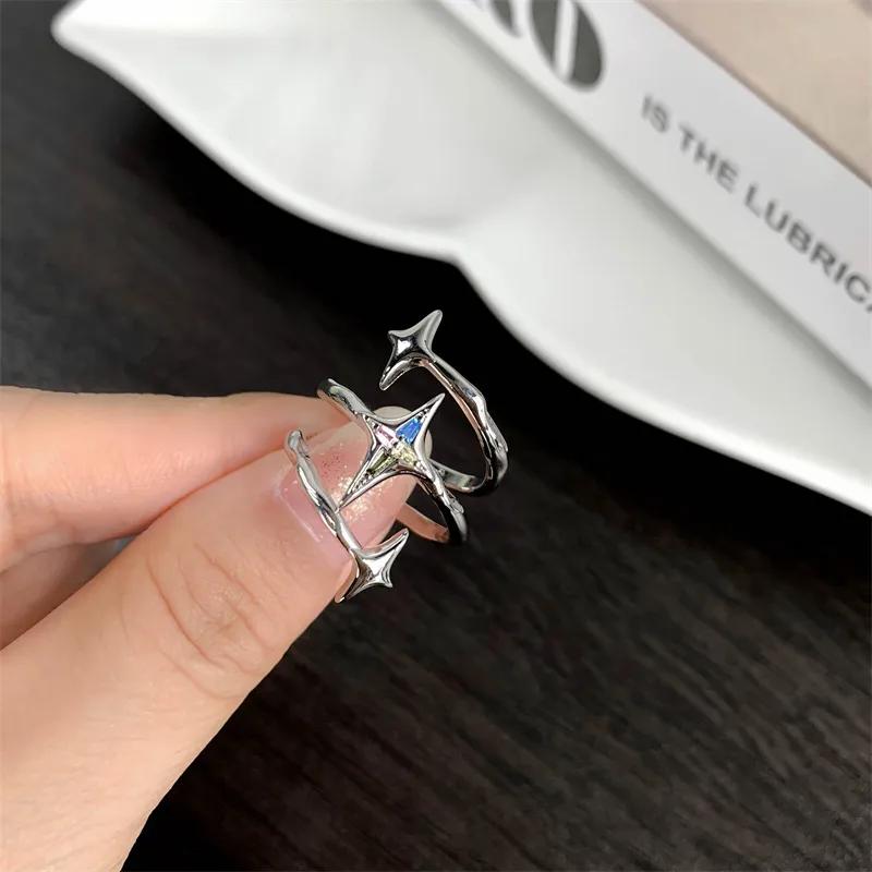 Vintage Irregular Cross Star Couple Ring for Women Men Punk Gothic Sliver Color Kpop Adjustable Rings Y2K Egirl Jewelry Gift