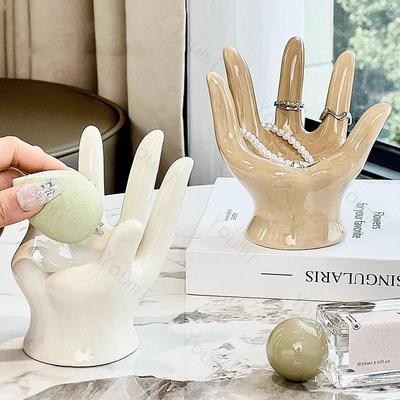 Handflächenförmige Keramikschalen Dekorativ Kreativ Heimdeko Schreibtisch Ring Schmuck Aufbewahrungshalter Schminktisch Organisationsschale