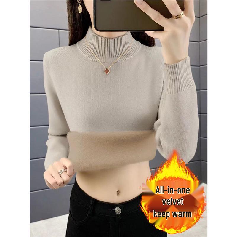 2025 A/W Women's Plus Velvet Knit Sweater: Slimming Base Layer, Warm Inner Wear in Hot Style