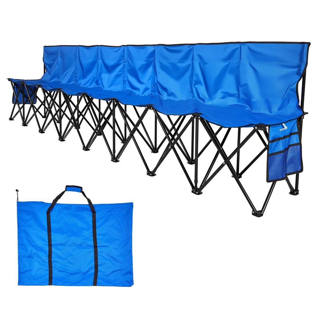 Portable Folding Bench, 8 Seat Foldable Soccer Bench with Side Pockets and Carrying Bag, Lightweight Sideline Seating with Back Rest for Football,