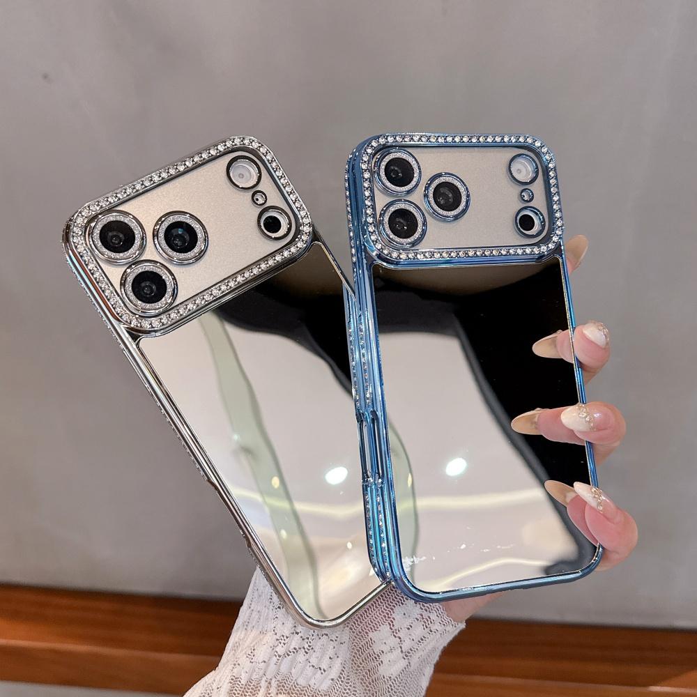 Glitter Diamond Mirror Plating Case for For Iphone 1 16 17 Pro Max 12 13 14 Bling Rhinestone Camera Protector Make Up Cover