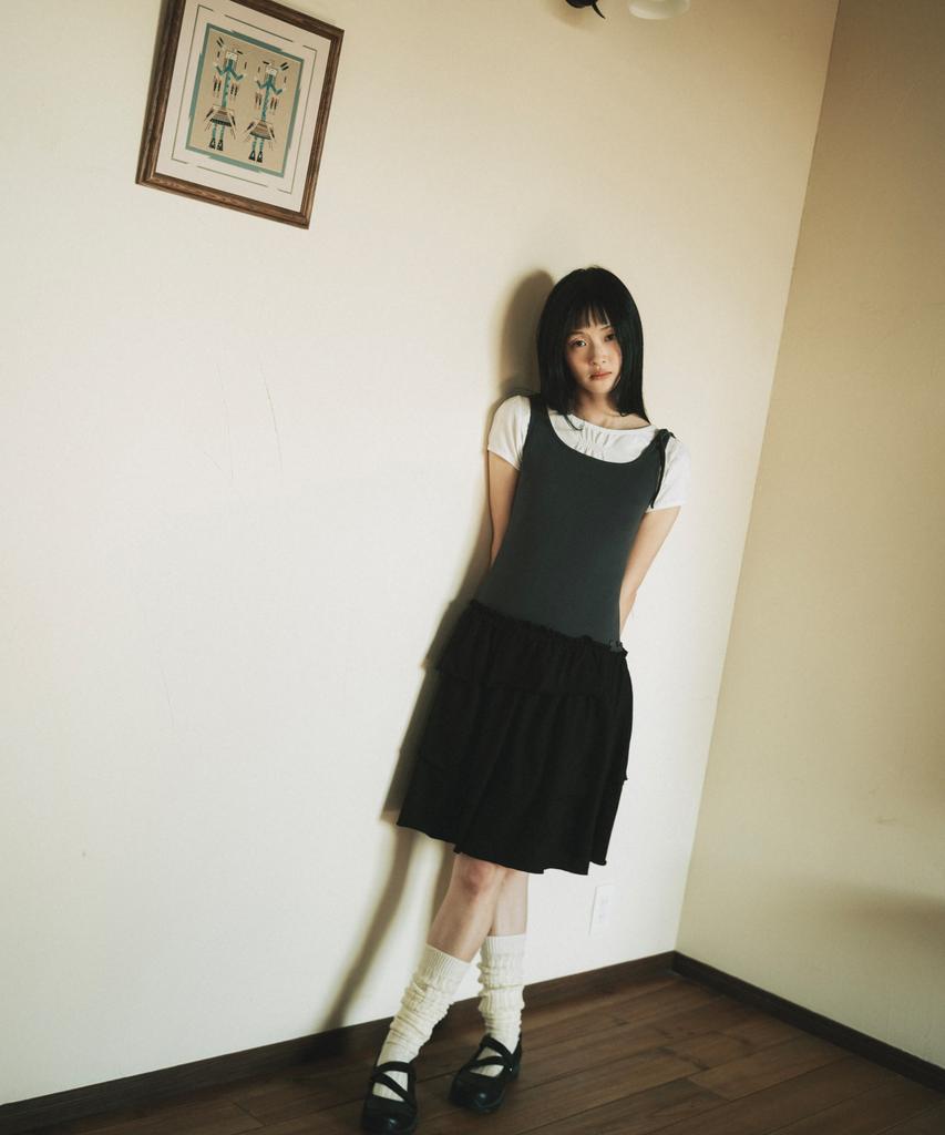 Ohesio Shirring Layered Dress, Charcoal