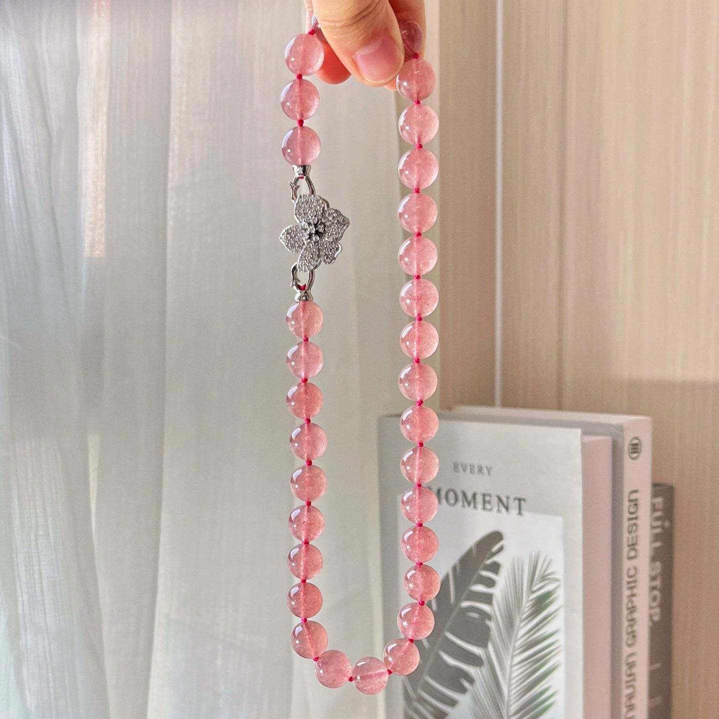 12Mm High Quality Natural High Quality Strawberry Crystal Necklace Collarbone Chain
