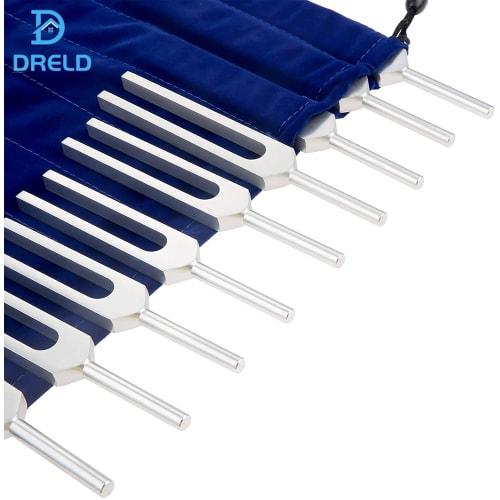 Dreld Tuning Fork Set, Sound Healing Therapy Tool, 9 Pieces, 174/285/396/417/528/639/741/852/963Hz, with Silicone Hammer and Bag, Vibration Instrument