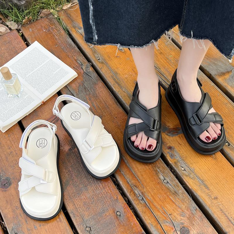 Simple design women's shoes New year's models go out soft-soled students Velcro sandals women