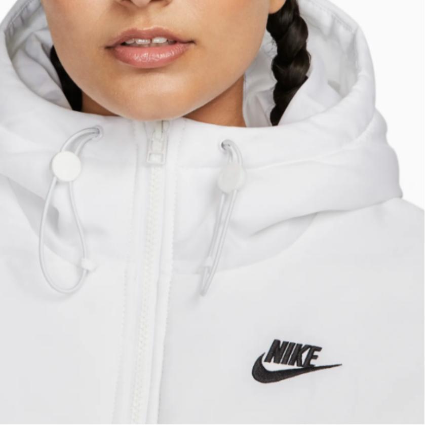 Nike Giacca con cappuccio larga Therma-Fit Stampa a lettere Cerniera Manica lunga Cappotto Giacche da donna Bianco FB7672-100