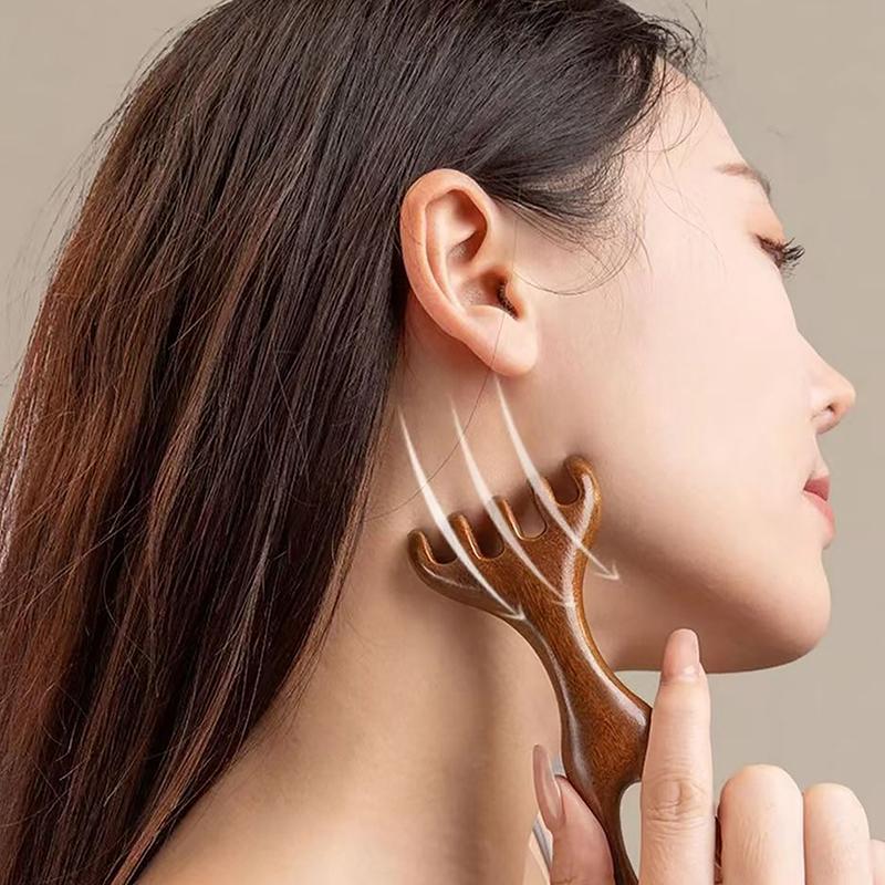 Sandalwood Scalp Massager Sandalwood Deer Antlers Wide Tooth Comb Meridians Dredging Scalp Facial Massage Comb Gua Sha Comb