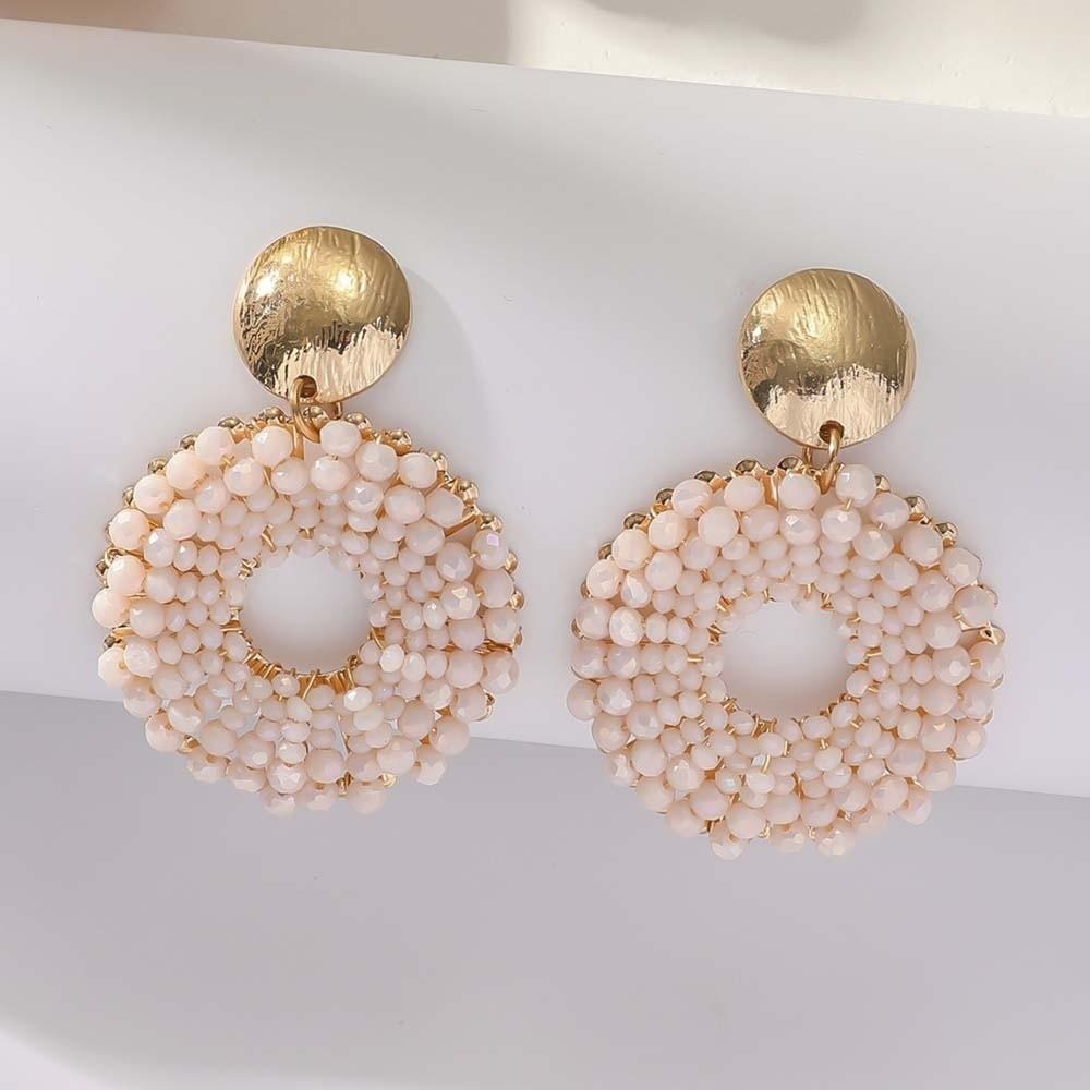 

1 pair Jewelry Glass Mini Beads Earrings Ethnic Style Round Beaded Earrings Party бежевый