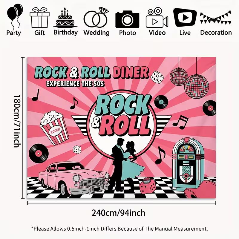 2D Pink Retro 50s Diner Backdrop Rock  Roll Jukebox Dance Party Photo Background 47.2x31.5inch/120*80cm